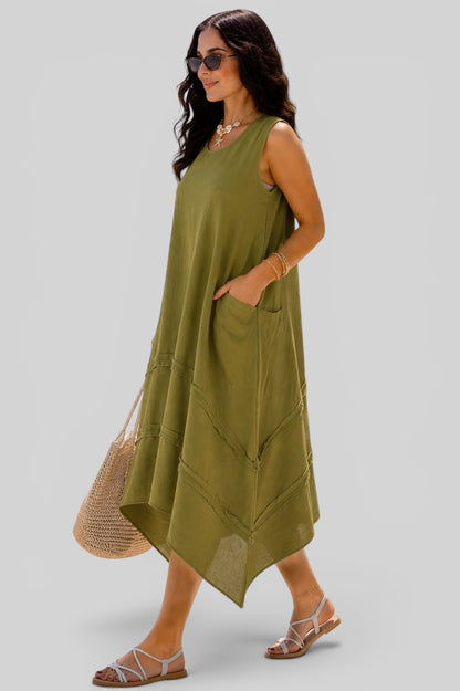 Flowy Resort Dress – Olive Green