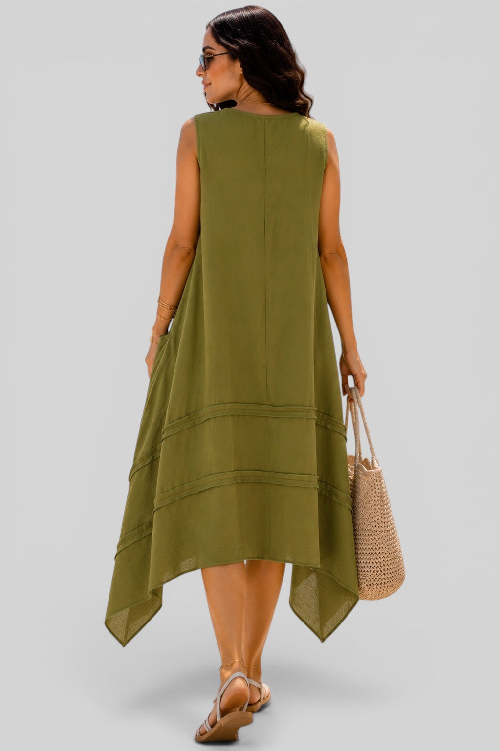 Flowy Resort Dress – Olive Green