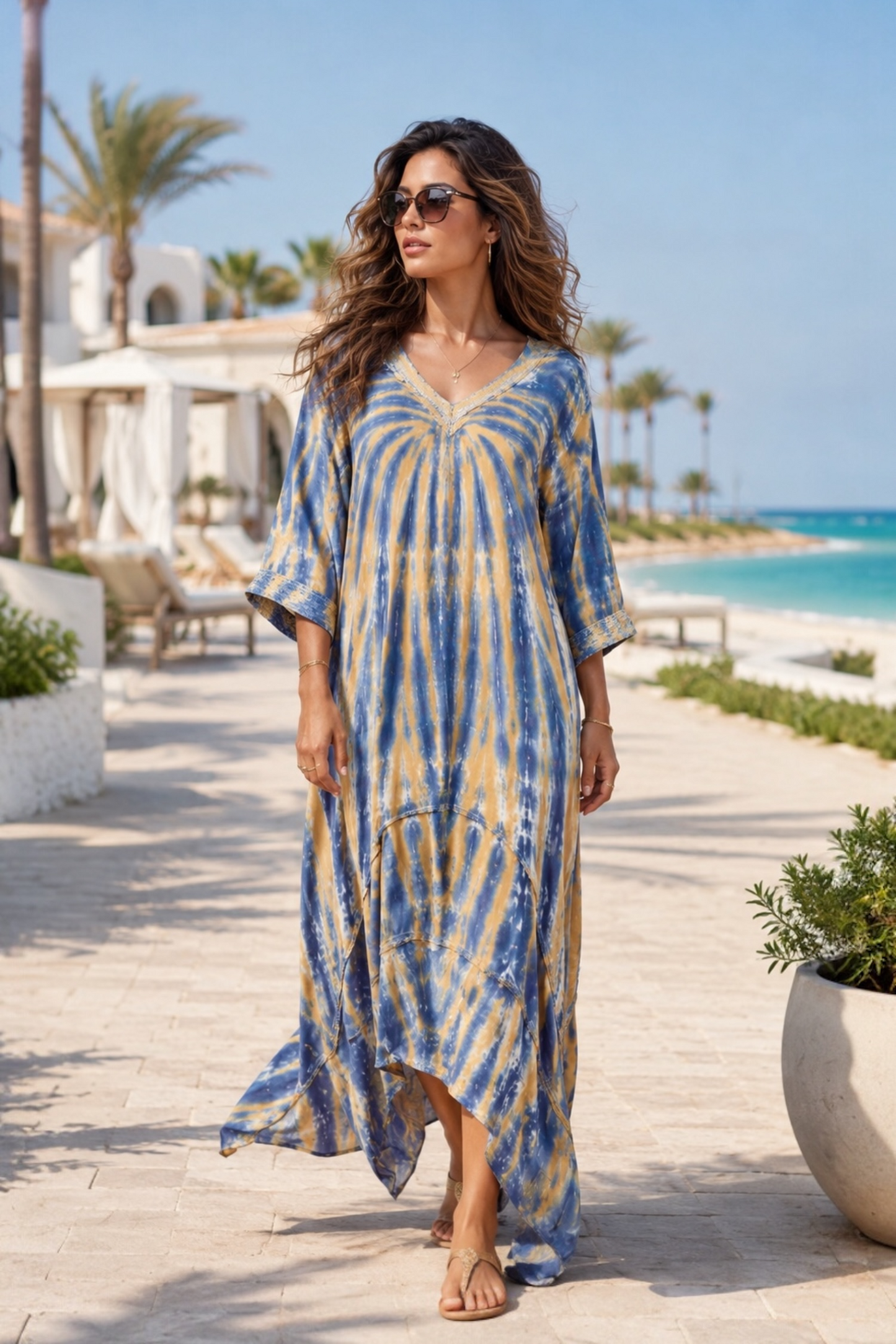 Tie Dye Flow Dress - Navy