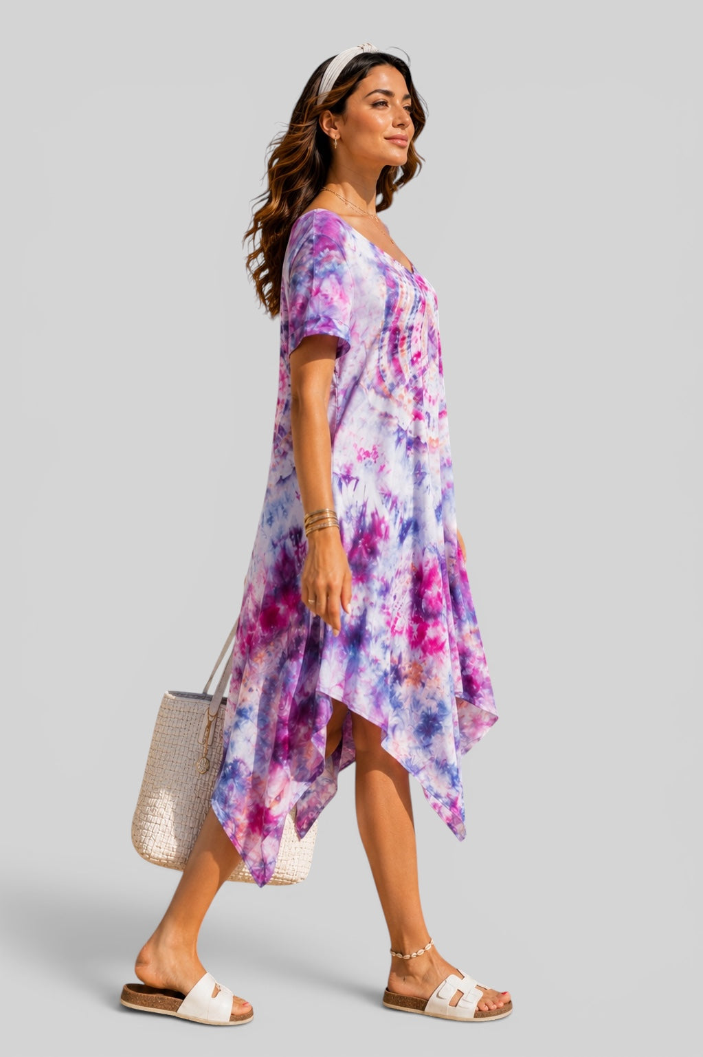 Short Ice Tie Dye Dress - Purple x White