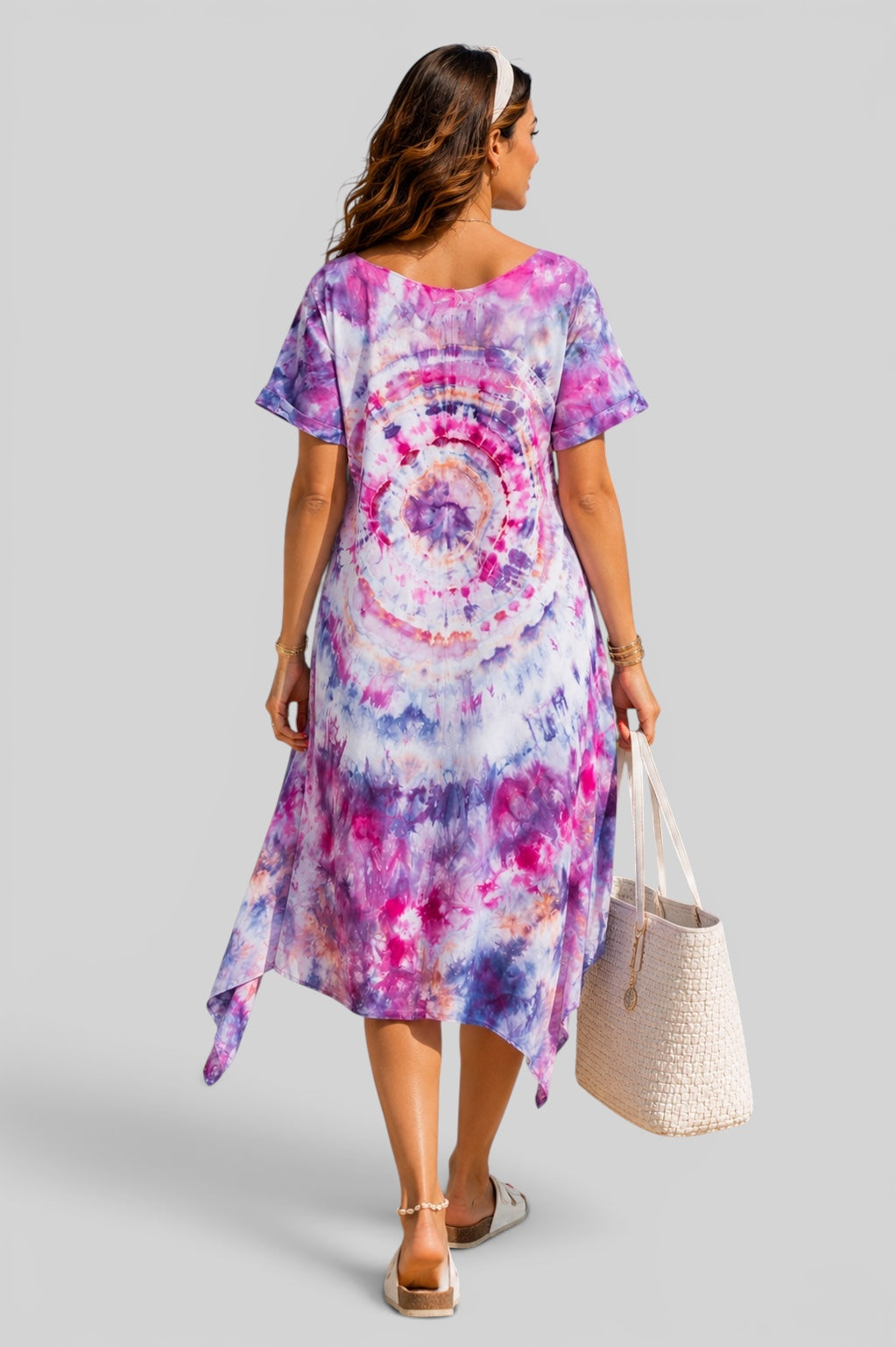 Short Ice Tie Dye Dress - Purple x White