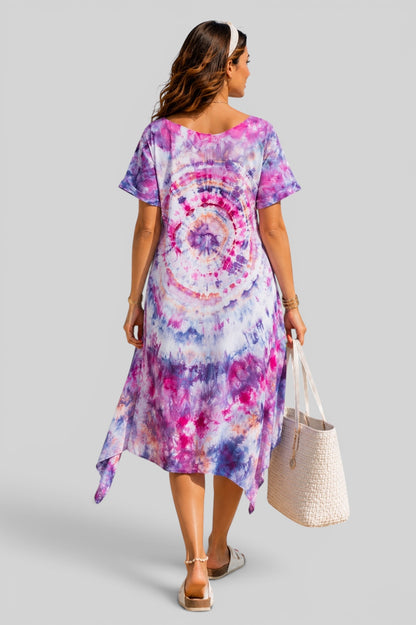 Short Ice Tie Dye Dress - Purple x White