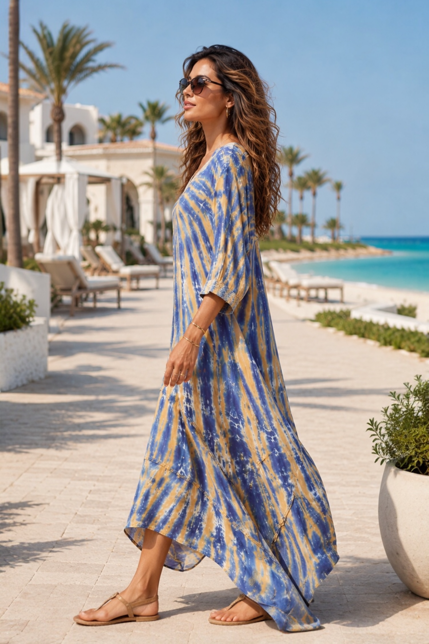 Tie Dye Flow Dress - Navy