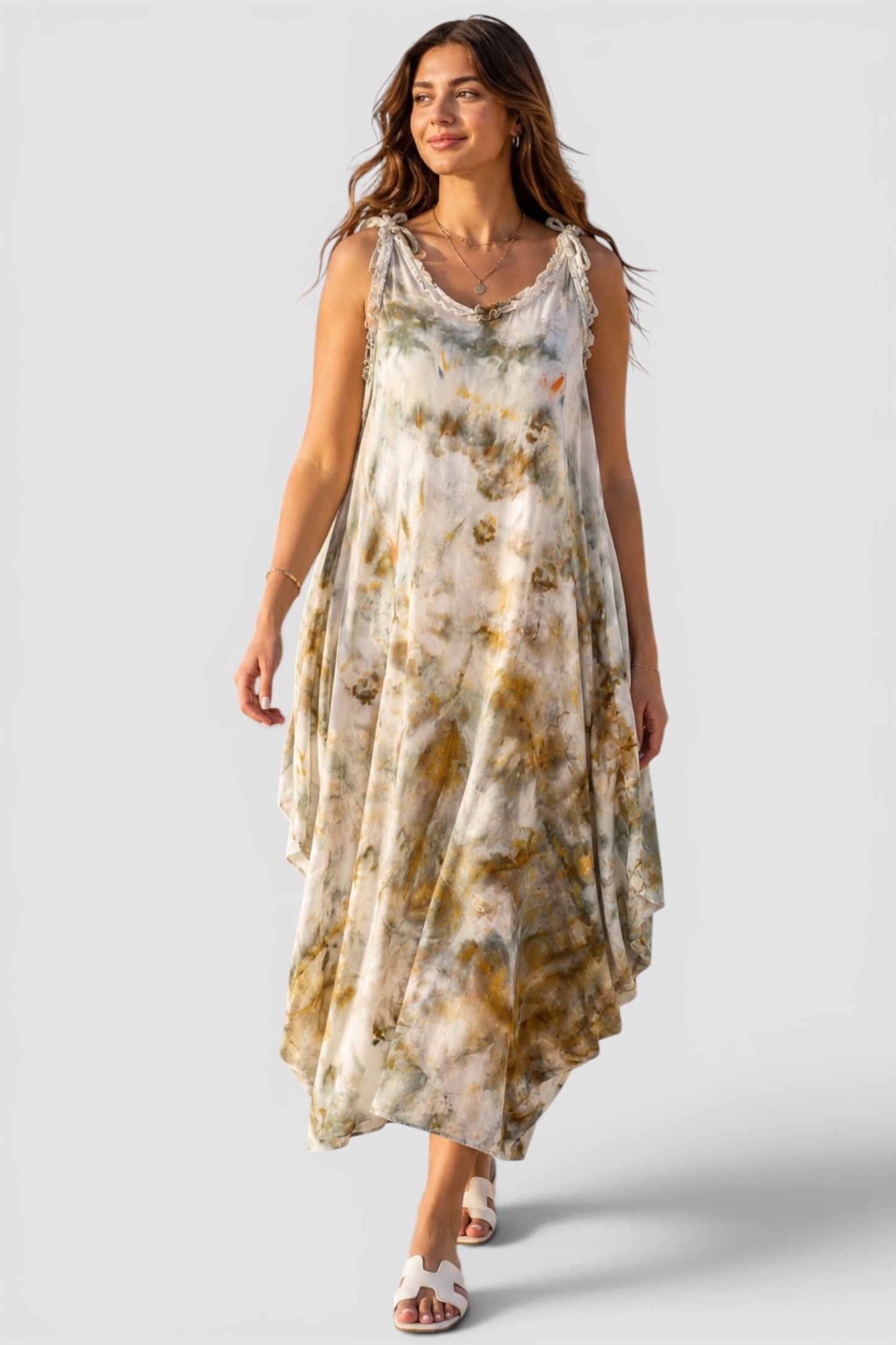 Olive marble strap dress
