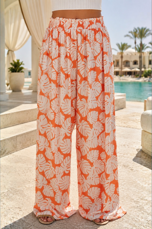 orange flowered pants