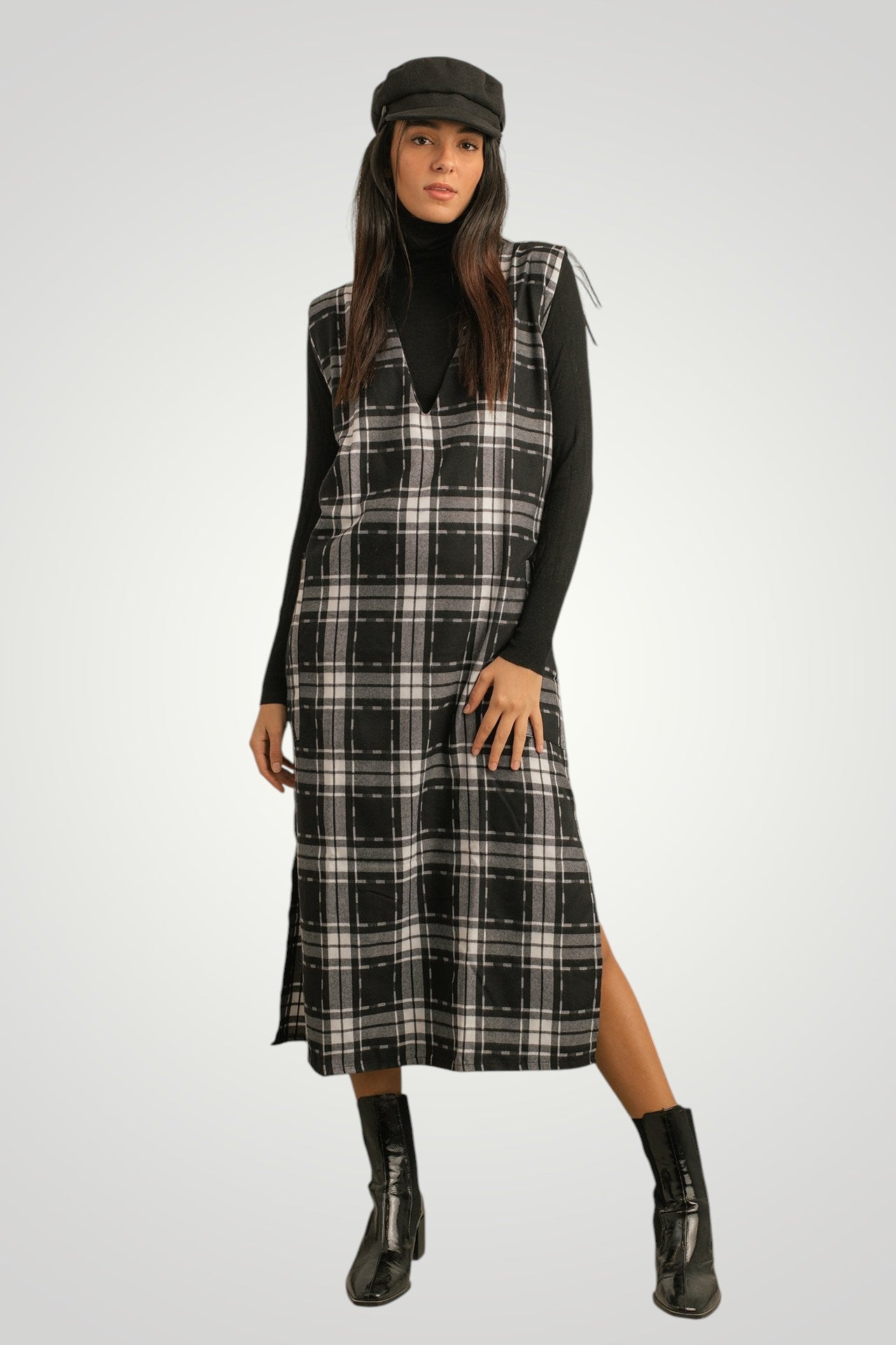 Checkered Side Slit Dress