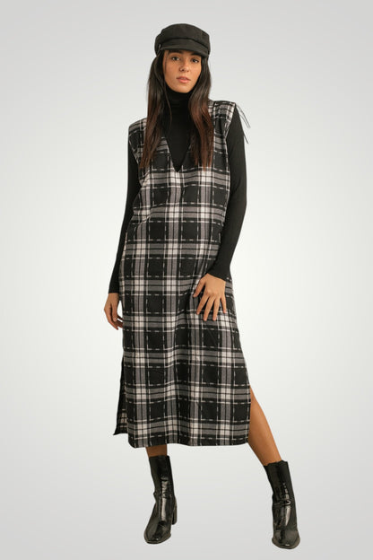 Checkered Side Slit Dress