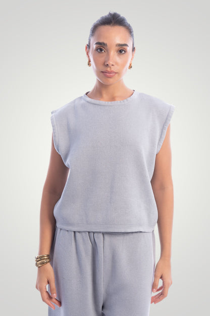 Grey Sleeveless Knit Top