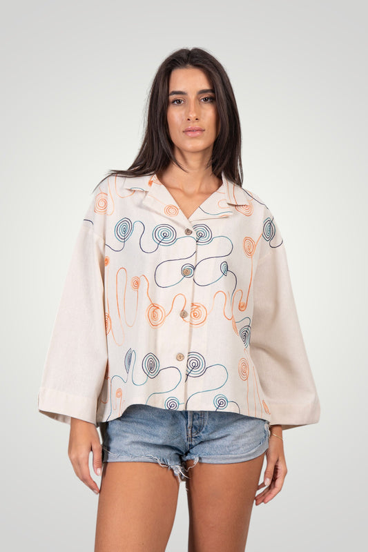 Embroidered linen blouse