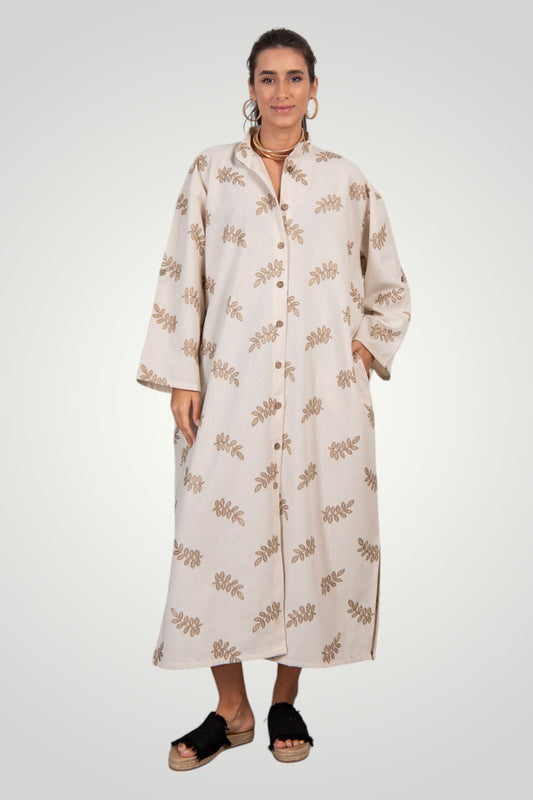 Embroidered linen shirt dress