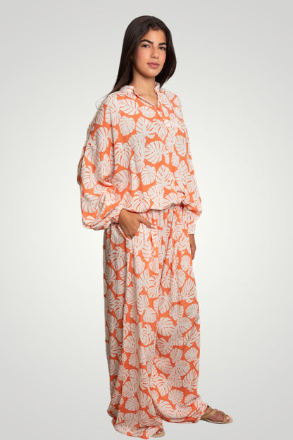 Orange flowered blouse