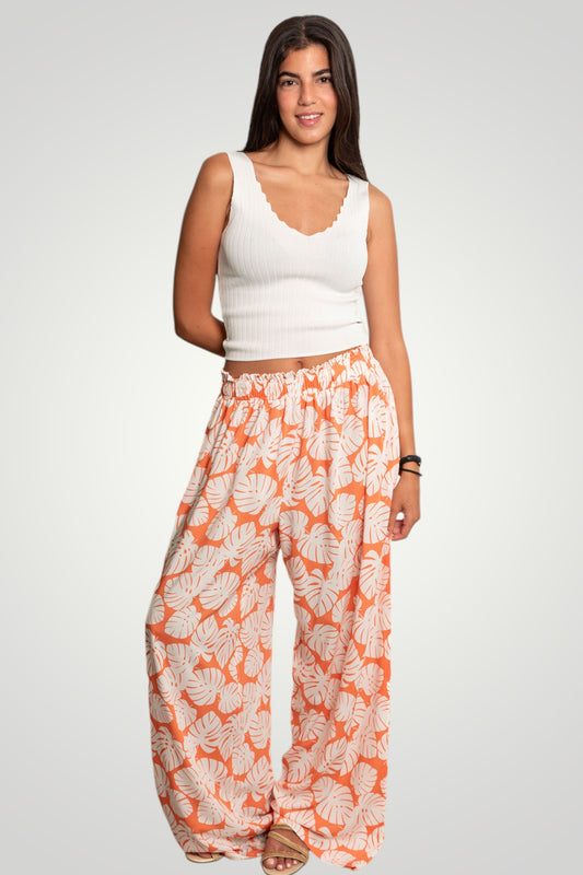 orange flowered pants