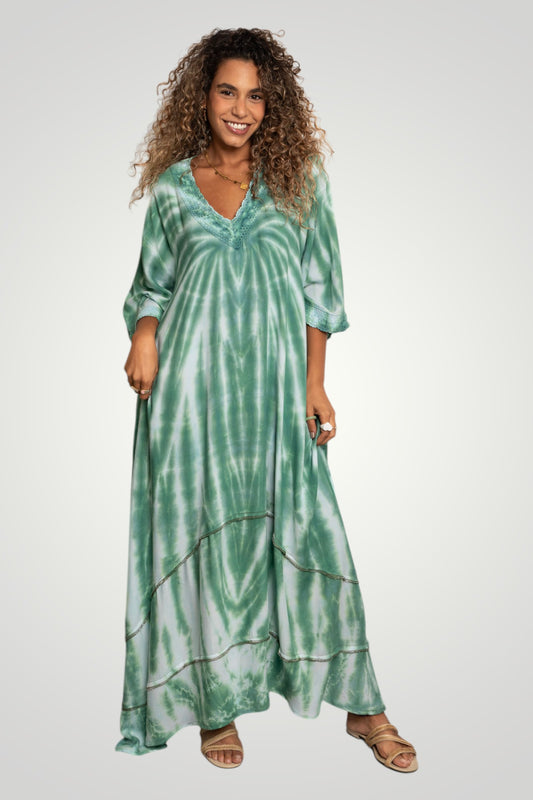 Green curved tie dye dress