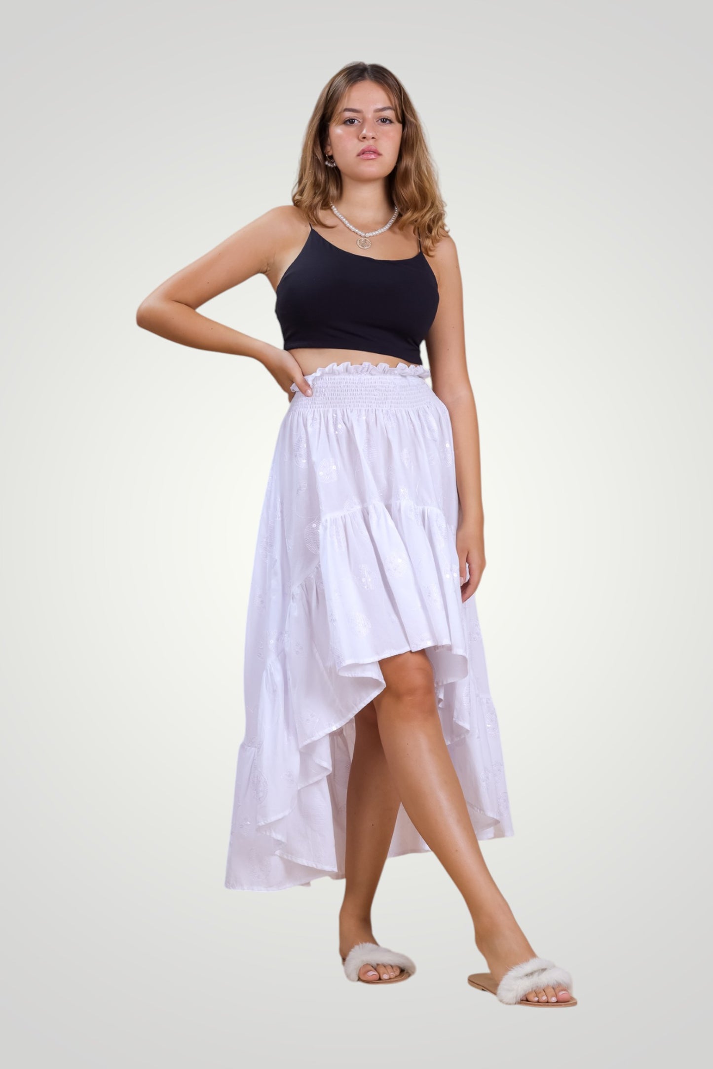 Embroidered cotton Ruffle Skirt