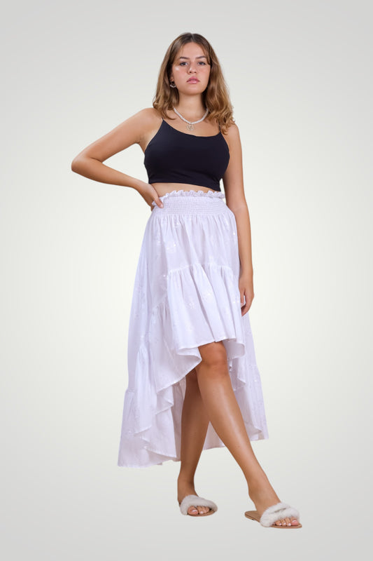 Embroidered cotton Ruffle Skirt